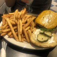 Good burger, great fries  at Champs Diner in Brooklyn