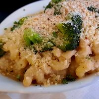 Mac and cheese, which I did not love (the broccoli is an add-on) at Champs Diner in Brooklyn