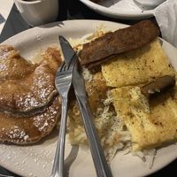 Breakfast spam work pancakes, just egg and hash   at Champs Diner in Brooklyn