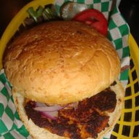 homemade seitan and tempeh burger at Champs Diner in Brooklyn
