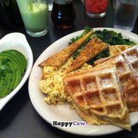 waffle combo with a side of avocado at Champs Diner in Brooklyn