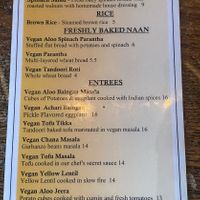 Vegan Menu  at Ambrosia India Bistro in Monterey