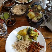 Tandoori vegetables, chana masala, brown basmati rice at Ambrosia India Bistro in Monterey