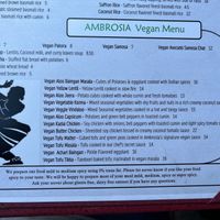 Vegan menu at Ambrosia India Bistro in Monterey