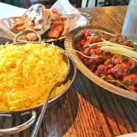 Chana Marsala with “brown” rice and naan at Ambrosia India Bistro in Monterey