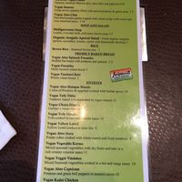 Vegan menu  at Ambrosia India Bistro in Monterey
