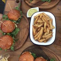 3 mini burgers and fries with pesto mayo at Submarine Burgers in Zadar