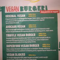 Menu for vegan burgers at Submarine Burgers in Zadar