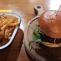 Superfood vegan burger with original fries at Submarine Burgers in Zadar