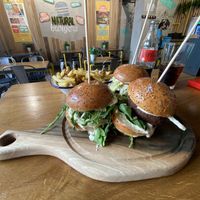 If you find it too hard to decide which vegan burger to try — have them all! They do a sliders board with mini versions of the burgers; and they are Awesome!  at Submarine Burgers in Zadar