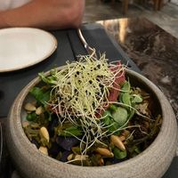 Peru salad, almonds, peas, vegan cheese, potato, all the good stuff! at Almond in Paros