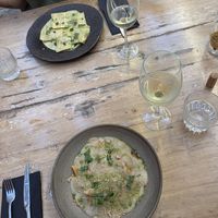 Pastitsio and pumpkin ravioli  at Almond in Paros