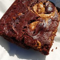 The vegan peanut butter and chocolate brownie - as good as it looks! at The Strand Cafe in Tintagel