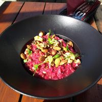 Red beet risotto with roasted nuts at Restavracija Kramar in Bohinjsko Jezero
