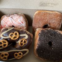 Churro, strawberry, peanut butter, and chocolate donuts at Valkyrie Doughnuts in St Petersburg