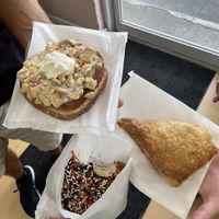 Animal cracker donut, divine chocolate donut, and apple turnover  at Valkyrie Doughnuts in St Petersburg