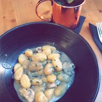 Quinoa gnocchi with truffle sauce and a Moscow mule cocktail  at La Famiglia in Zadar