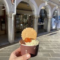 Dark chocolate kumquat & coconut vanilla   at Papagiorgis Patiserie-Gelateria in Corfu
