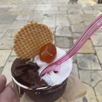 Dark chocolate with kumquat and lemon… all begab  at Papagiorgis Patiserie-Gelateria in Corfu