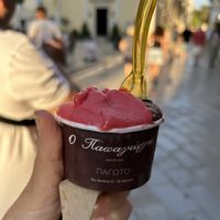 Dark chocolate and  raspberry   at Papagiorgis Patiserie-Gelateria in Corfu