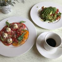 Best cashew sour cream with a hint of mustard on top of delicious tomatoes. Avocado carpaccio tasting like a garden whaaat? Truly amazing. Coffee is really good too at Botanique in Vilnius