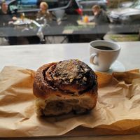 Vegan cinnamon roll, huge! 13pln at Massolit Books & Café in Krakow