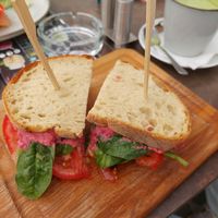 Vegetarian sandwhich (which is vegan) at La Birou Bistro in Brasov