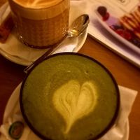 Almond latte + coconut matcha at La Birou Bistro in Brasov