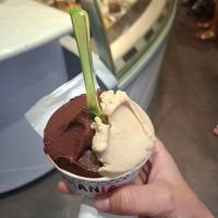 Dark chocolate and haselnut with soy at Gelatomania in Taormina