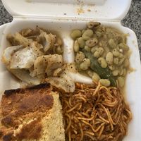Soul food plate (cabbage, lima beans, and spughetti) #Veganuary at Soul Wired Cafe in Jackson