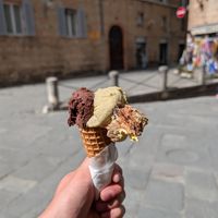 Dark chocolate, pistacchio, Cookies and cream at Gelateria il Masgalano in Siena