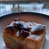 Miso caramel bread pudding   at Tsuchi Cafe in Toronto