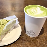 Matcha cake & almond matcha 🍵 lattes   at Tsuchi Cafe in Toronto