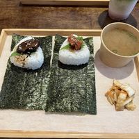 Shiitake Tsukudani and Ume Ginger Tusudani with miso soup  at Tsuchi Cafe in Toronto