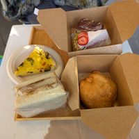 Quiche, katsu sando, curry donut, strawberry cheesecake, hazelnut mille-feuille at Tsuchi Cafe in Toronto