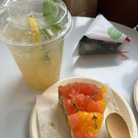Earl Grey Citrus Tart, Ginger Soda, Takana Onigiri at Tsuchi Cafe in Toronto