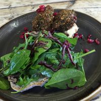 Falafel open sandwich on sour dough with houmous and mixed leaves. (it comes with harissa which I didn't have as its not vegan) at Cafe in the Park in Rickmansworth