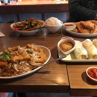 Vegan pad Thai and 1/2 & 1/2 rolls, yum! at Mini Mango in Edmonton