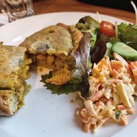 Curried chickpea pasty with salad and coleslaw at Brewhouse Cafe - Seaton Delaval Hall in Seaton Sluice