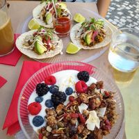 Breakfast tacos and yogurt bowl - the two vegan options at Machimbombo in Lisbon