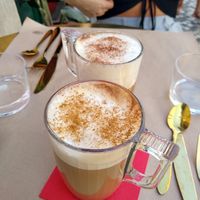 Cappuccinos with oat milk at Machimbombo in Lisbon