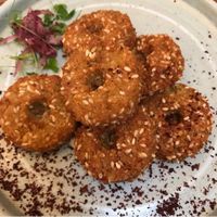 Falafels are shaped like this here - gives them some real crunch  at Imad's Syrian Kitchen in London