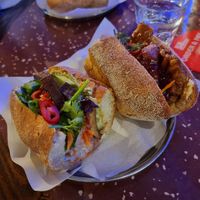 Half of the Crispy Oyster Mushroom and half of the OG Tofu banh mi at Banh Vi in Manchester