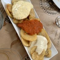 patatas tres salsas  at La Xagarda in Asturias