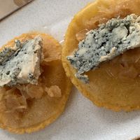 tortos con cabrales y cebolla caramelizada  at La Xagarda in Asturias