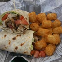 (vegan) chicken roll with tater tots at Galway Bay in Ocean Shores