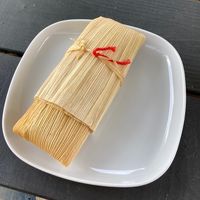 jackfruit tamale with red sauce at Mystic Mocha in San Diego