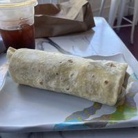vegan tofu bakon burrito & iced americano   at Mystic Mocha in San Diego
