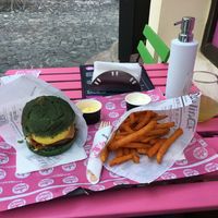 Mr. Cheeseburger and sweet potato fries at FunKink Burgers in Bucharest