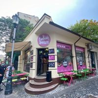 Sit outside in the cobbled streets of the Old City at FunKink Burgers in Bucharest